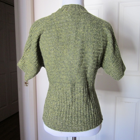 NWT! Allison Brittney Green & Gold Short-Sleeved Belted Sweater (S) - Picture 3 of 5